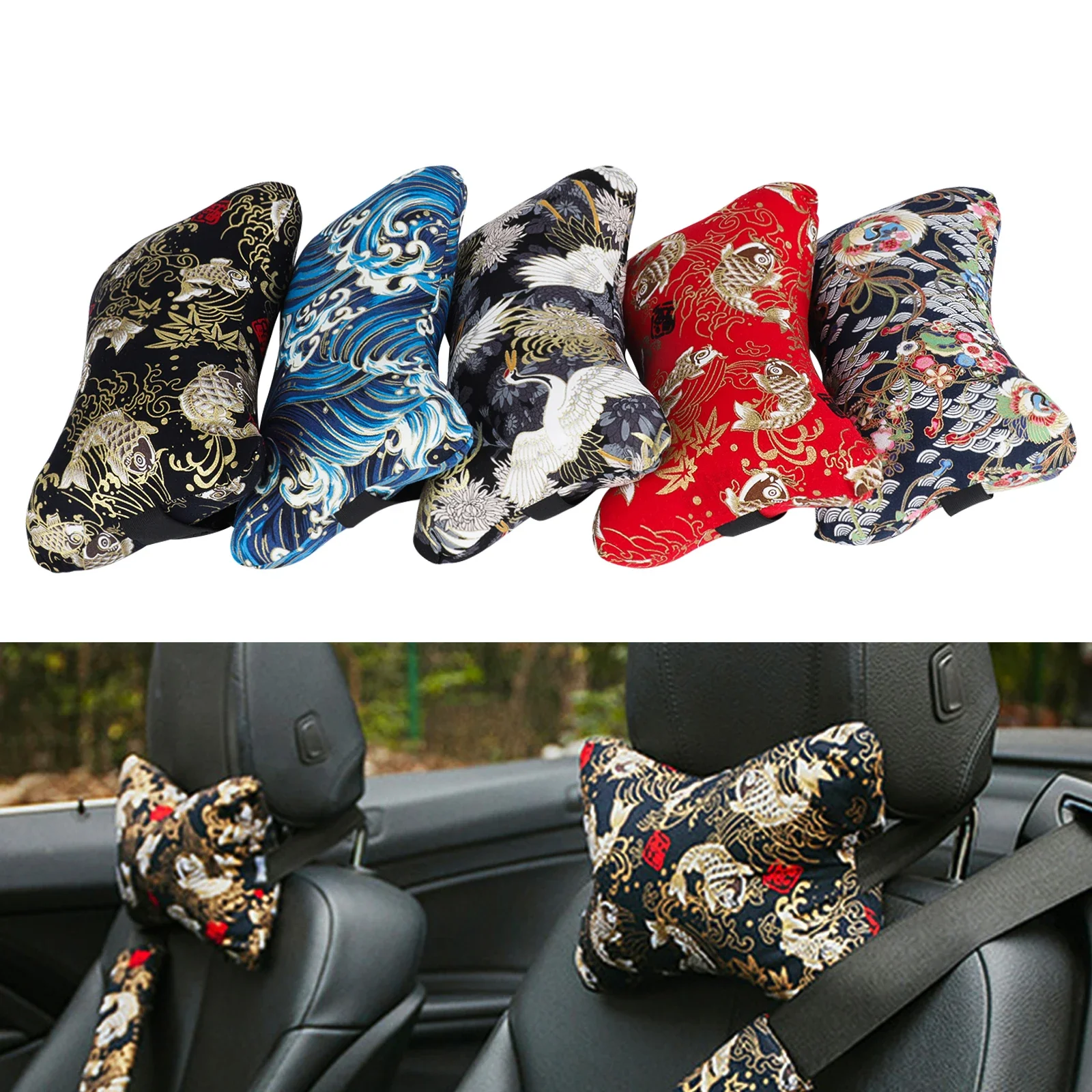 

Car Neck Pillows Car Headrest Japan Ukiyo-e Head And Neck Rest Cushion Support Seat Universal Backrest Safety Pillow