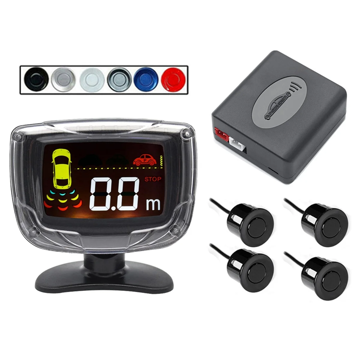 Wireless Parking Sensor Kit LCD Display 4 Radar Probes 65DB Buzzer Alert Reverse Parking Monitoring Detector