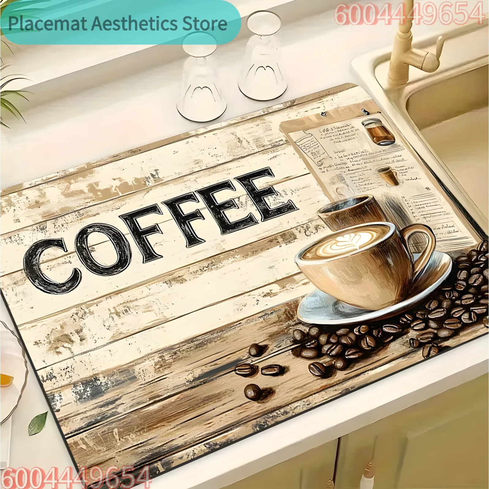 Kaffee-Themen Abnehmbare Rutschfeste Abtropfmatte & Küchenarbeitsplatten-Schutzunterlage mit Vintage Espressomaschinen- & Kaffeetassen-Design