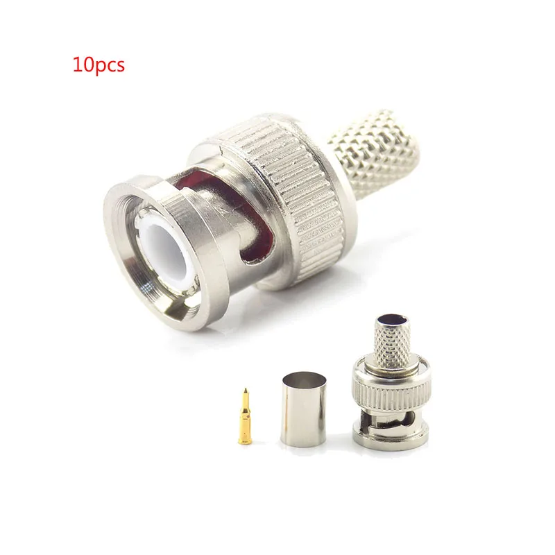 10Pcs/Lot 3 In 1 Cctv Camera Coupler Crimp Connector Bnc Male Bnc Connector To Coax Rg59 Connector Cable Accessories E4