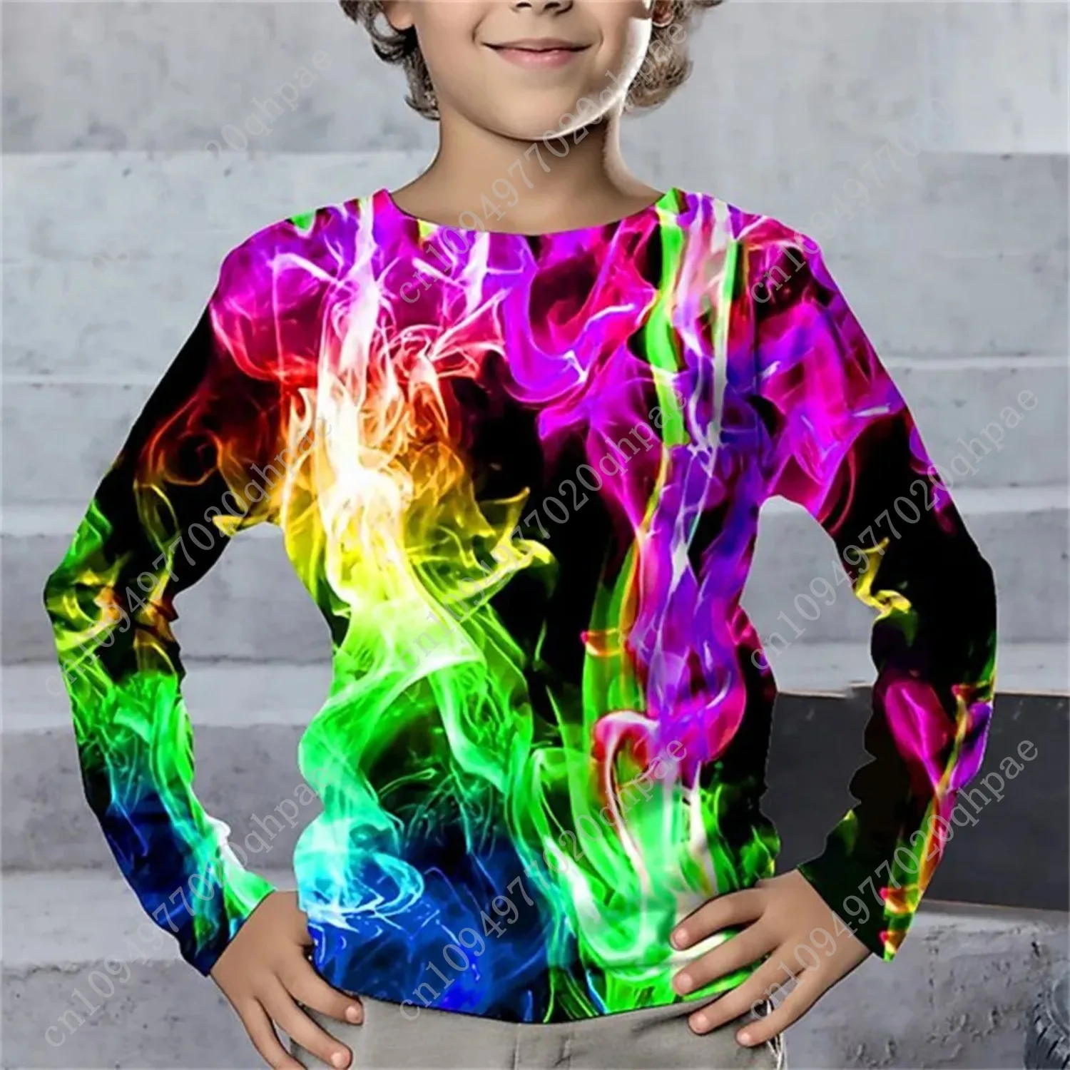 ملابس الأطفال التي شيرت للأطفال الأولاد 9 إلى 14 البرق الهندسة طويلة الأكمام تي شيرت الصبي قطعة واحدة رداء علوي غير رسمي عالية الطفل تيز #5