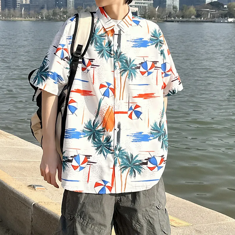 Men's Casual Summer Printed Hawaiian Shirts Short Sleeve Oversized Vintage Beach Streetwear Loose Fit Daily Lover Top