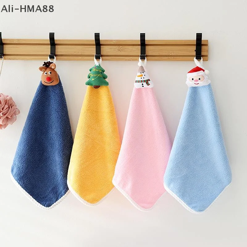 （YY）1Pc 2026 New Year Christmas Hand Towel Snowman Xmas Tree Velvet Towel Adsorption Cloth for Bathroom Hanging Towel  30 * 30cm