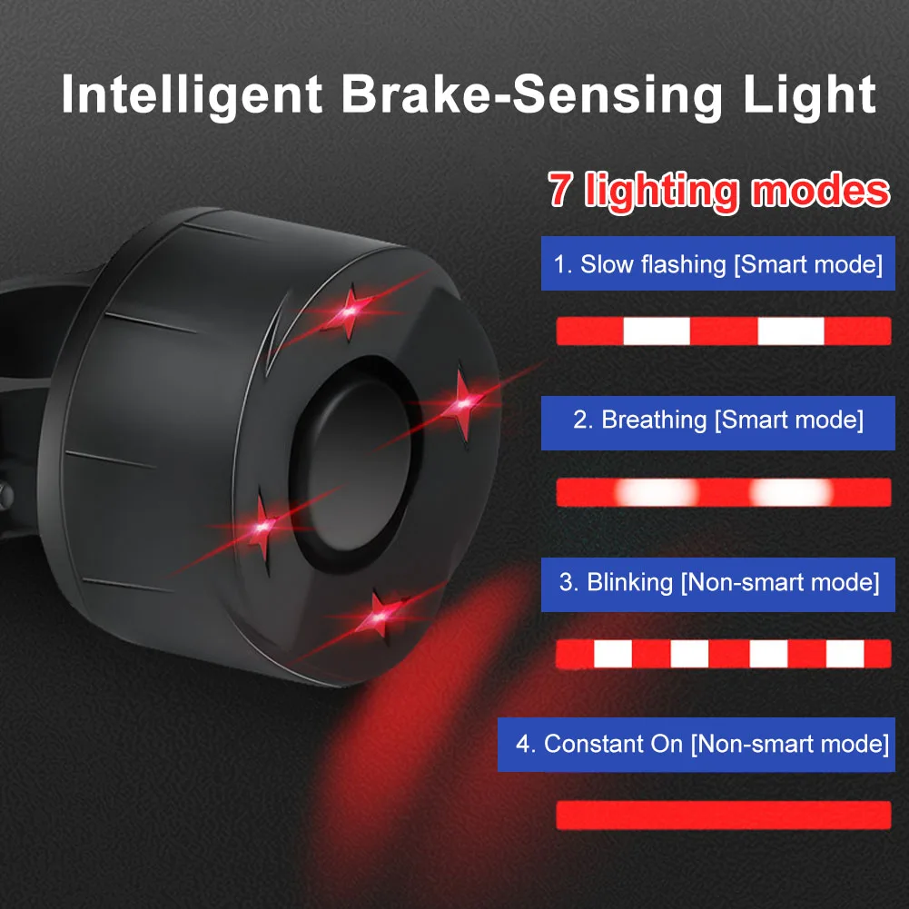 Smart Bike Tail Light Alarm 110dB Brake Light Vibration Sensing USB Rechargeable Wireless Anti Theft Alarm with Remote Control