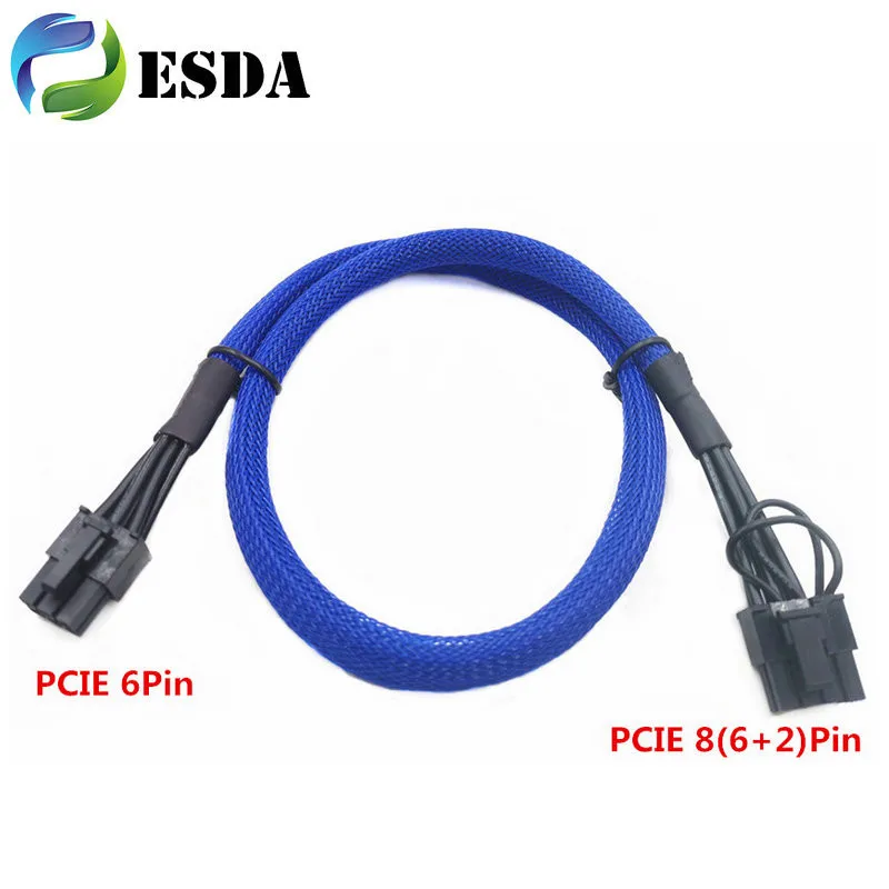 16AWG PCIe GPU 6-контактный разъем «папа» на PCI-E 8Pin 6 + 2-контактный разъем кабель питания видеокарты 60 см 70 см 90 см 100 см