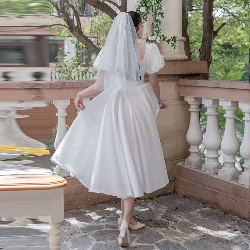 small 25 dress 2024 new summer small white dress light wedding dress daily puff sleeve dress