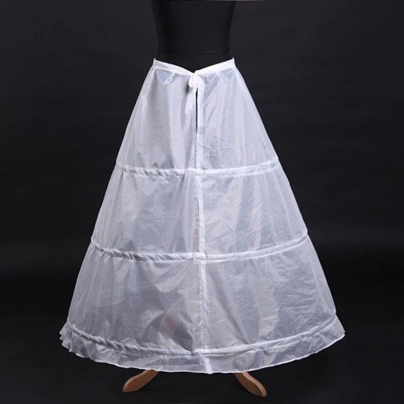 652F Womens A-Line Full Length 3 Hoops Petticoat Wedding Slips Crinoline Underskirt