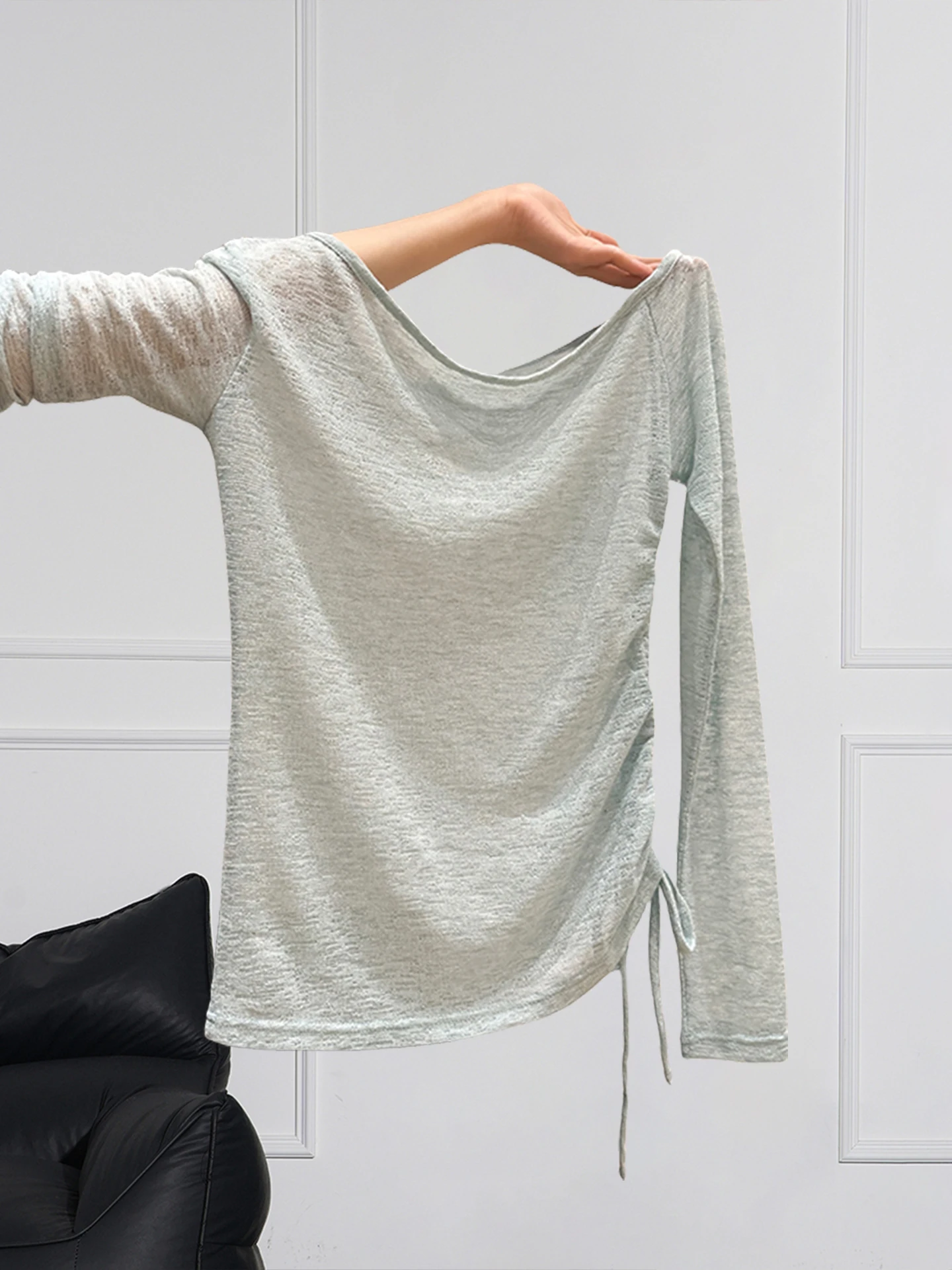 

La Chapelle, летняя тонкая длинная женская футболка с воротником-стойкой и кондиционером, корейская облегающая футболка