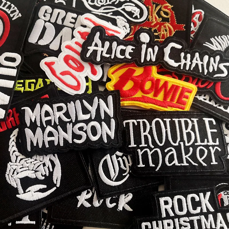 50pcs a lot Rock Band Clothes Patches Ironing Badges Punk Music Appliques Embroidery Stripes For Jackets Jeans DIY Stickers