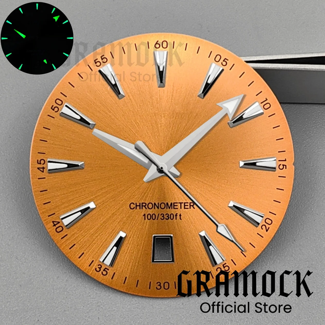 GRAMOCK 33.5 مللي متر Sunberst التدرج ساعة الطلب اليد 40 مللي متر الصلب ساعة حافظة الأخضر مضيئة 6 الساعة تاريخ صالح NH35 الحركة التلقائية