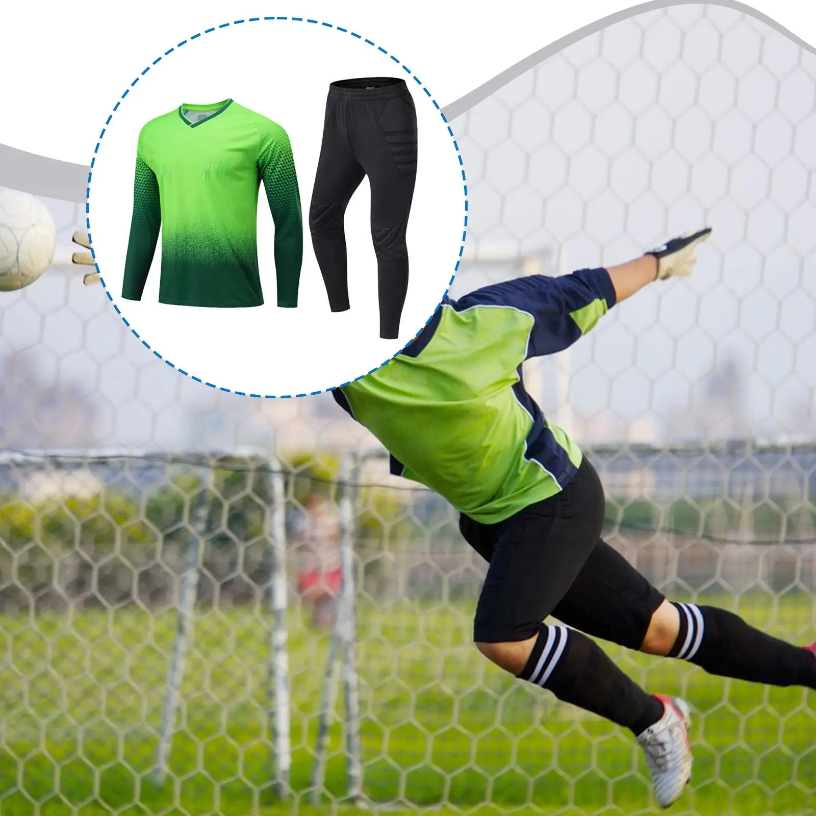 

Футбольный комплект: Майка вратаря с подкладкой и брюки, прочная флуоресцентная спортивная форма для активных игроков на футбольных матчах