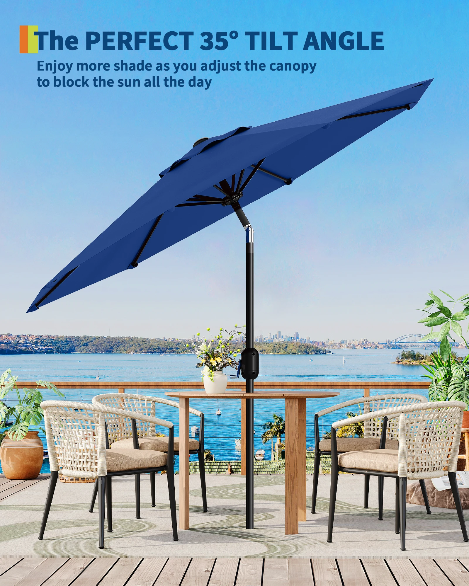 

9 ft Outdoor Patio Umbrella Sturdy Ribs Outdoor Table Umbrella with Crank Lift & Push Button Tilt - UV Protection Waterproof Market Umbrellas for Pool, Deck, Yard, Garden