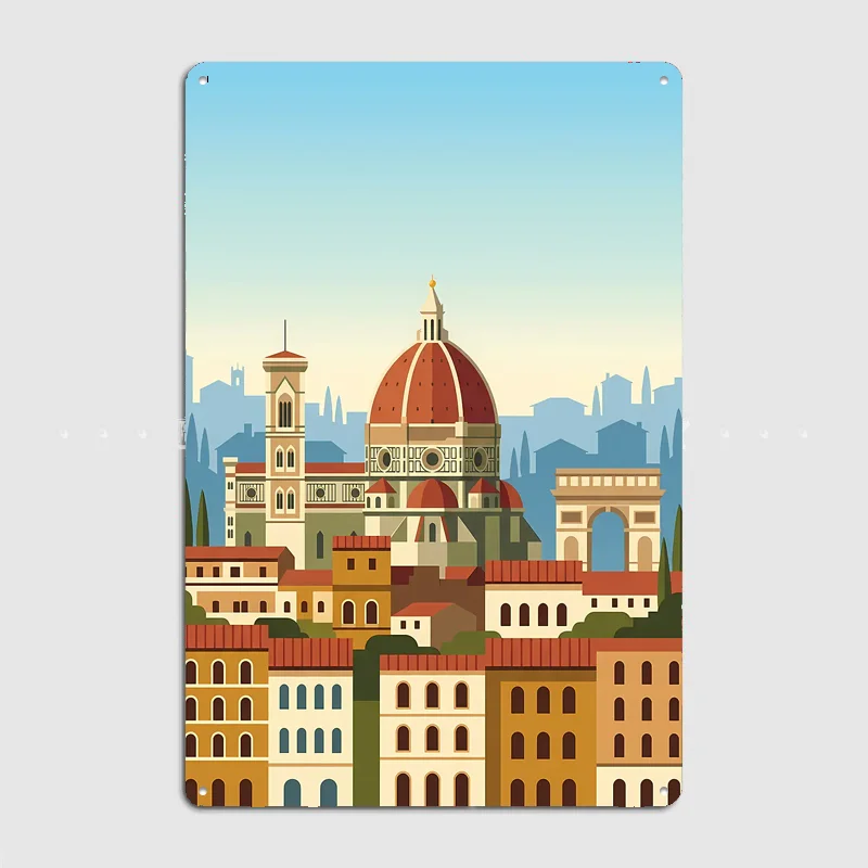 Florence with Duomo and Arch Travel Poster Metal Sign Life Wall Custom Bedroom Indoor Home Wall Decor Posters Room Decoration