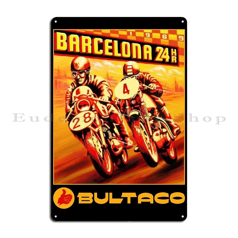Bultaco Moto Rider Saltando En Acciones Camiseta علامة معدنية حانة الطباعة جدار ديكور حفلة جدار حانة تين تسجيل ملصق #5