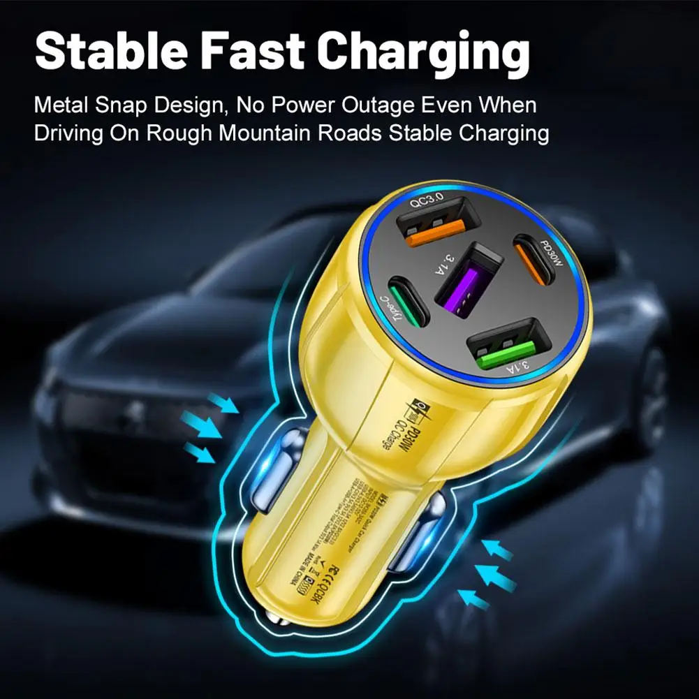 75W 5 Ports USB Car Charger PD Type C Fast Charging Phone Charger In Car For IPhone USB Car Phone Adapter