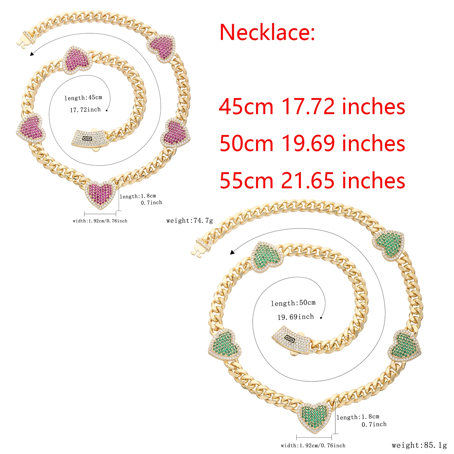 

14K Gold Plated Necklace with Diamond Shiny Pink Green Romantic Women's Necklace