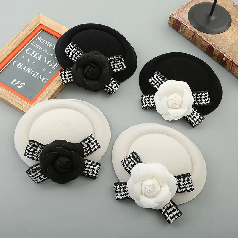 

Women Fascinator Hat Camellia Flower Phillbox Hair Clip Stewardess Costume Cap Party Photography Headpiece