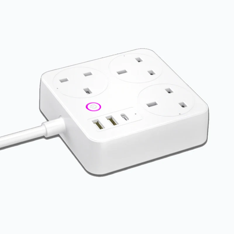 Tuya Smart WiFi Power Strip UK PD20W Energy Monitoring Fast Charging 2 USB + 1 Type C Port Alexa Control White 13A