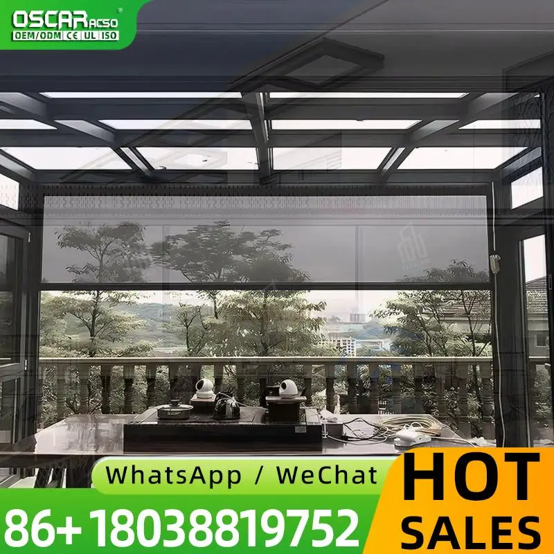 Motorized Pergola Remote Control Waterproof Electric Screens Zip Mosquito Net Builtin Sunscreen for Patio Garden Balcony Rolling