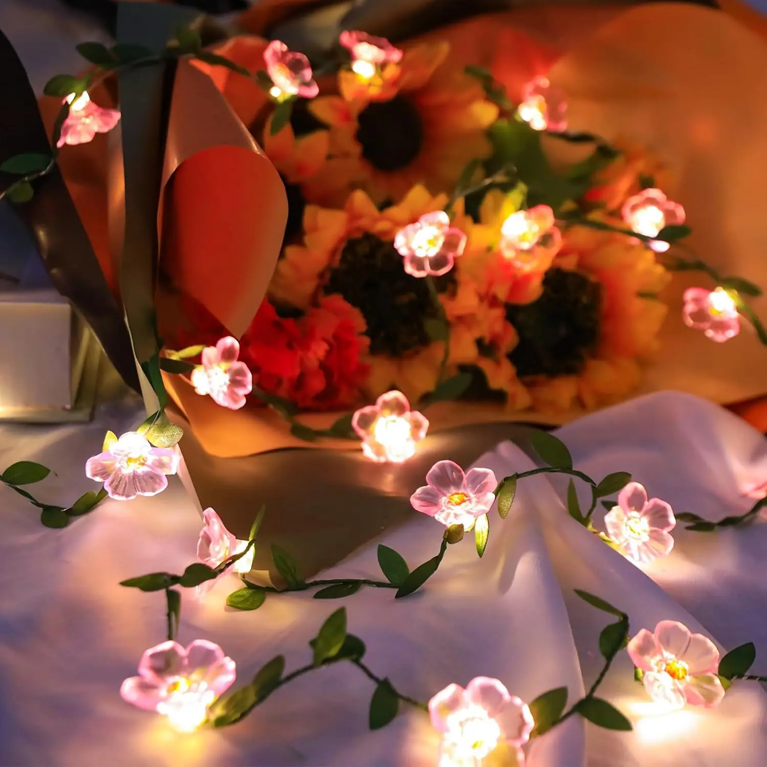 Artificial Green Leaf Vine Fairy Light Christmas Lemon Sakura Garland Hanging Lamp for Patio Wedding Garden Yard Decor 5m 50Leds - view 2