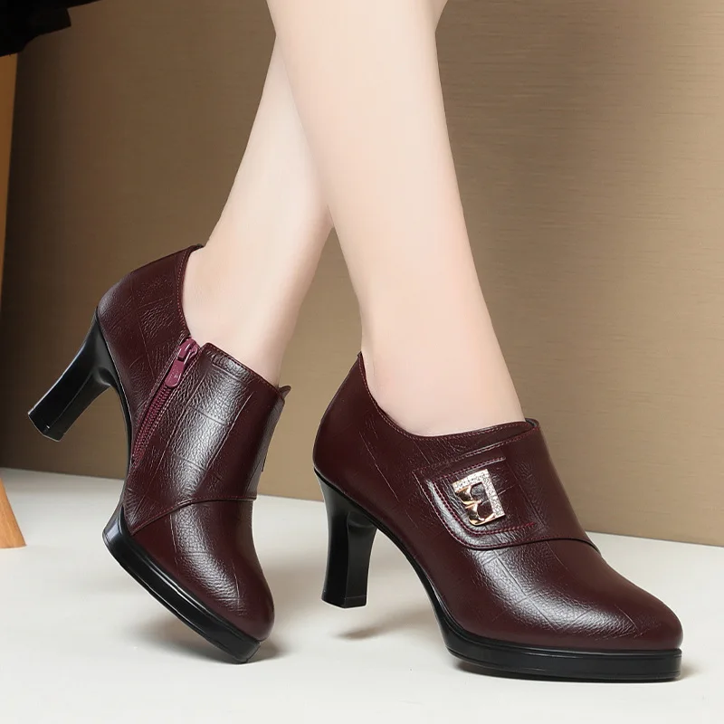 

Women's High Heels Fce Lined Deep Mouth Spring Autumn Winter Versatile Casual oes Comfortable Low Cut round Toe oes