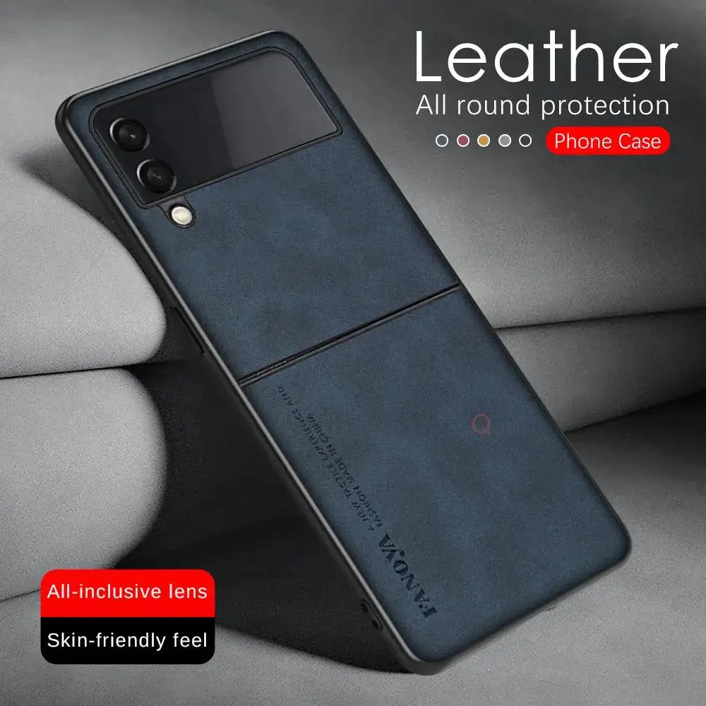 حافظة لهاتف سامسونج جالاكسي Z Flip6 Flip5 Flip4 Flip3 5g حافظة جلدية فاخرة من جلد الغنم على الوجه 6 5 4 3 غطاء مقاوم للصدمات للرجال Zflip #5