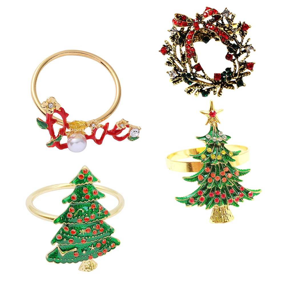 

4 Pcs Napkin Ring Christmas Buckle Decor Chirstmas Table Decoration Alloy Rhinestone Inlay