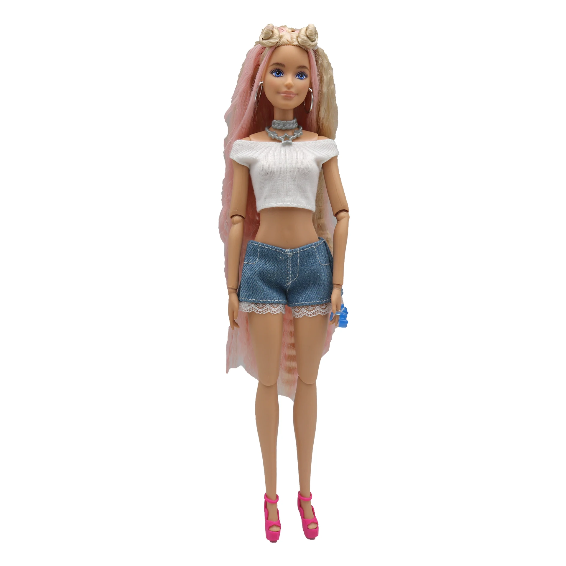 New 30cm 1/6 Simple Claus Vest Lace Denim Shorts Daily Wear Accessories Clothes for Barbies Doll