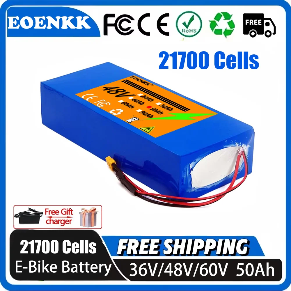 Original 36V 48V 60V 50Ah 21700 Lithium electric bicycle Battery Pack For 42V 54.6V 67.2V batteries Charger