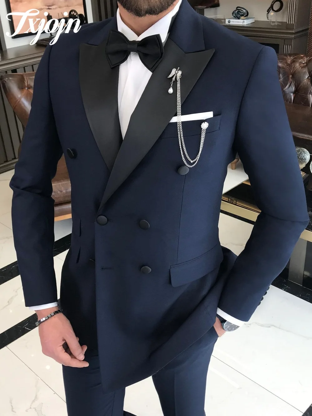 Elegant Peak Lapel Men Suit Set 2PCS Stylish Double Breasted Men Tuxedos Suit Classic Slim Suit Men For Groom Suit Customized - Image 2