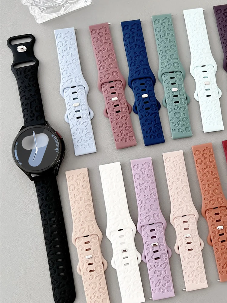 20mm Straps for Samsung Galaxy Watch 7/6/5 Pro/4/6 classic Silicone Sport Engraved leopard correa bracelet Huawei GT5-4-3-2 Band