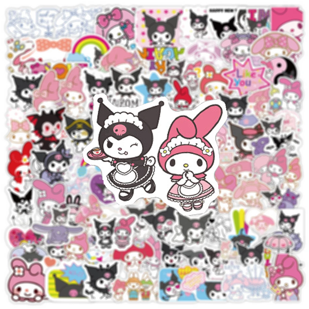 10/30/50/100 pçs sanrio anime adesivos bonito kuromi minha melodia decalques dos desenhos animados da motocicleta telefone portátil adesivo estético brinquedo clássico