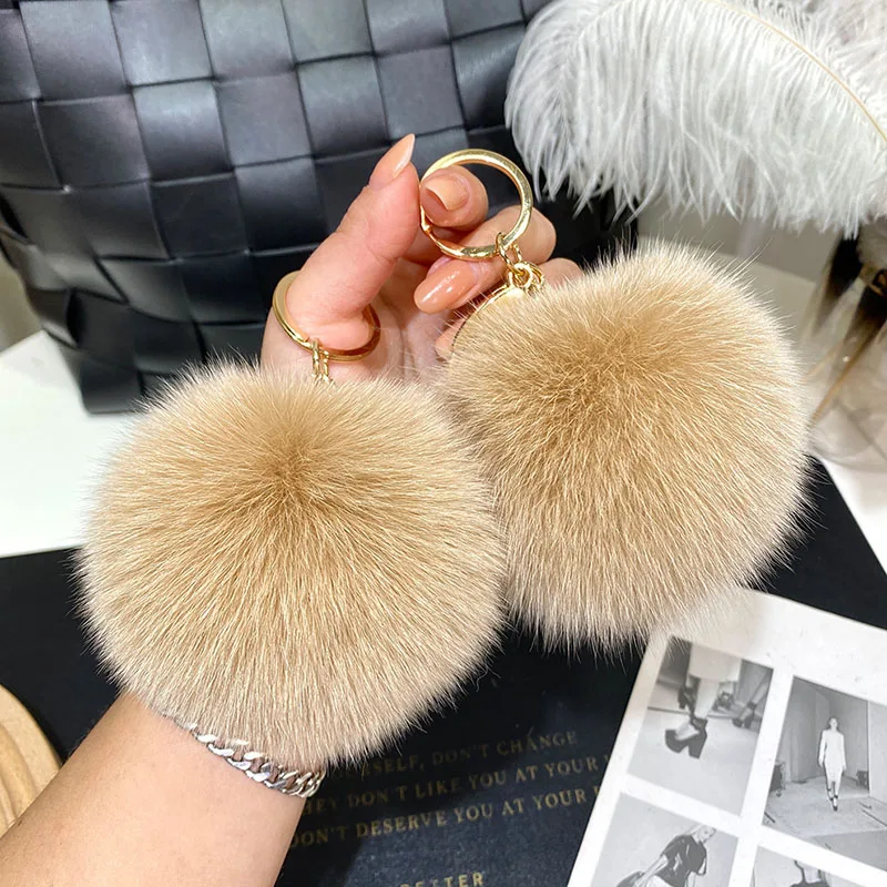 1Pcs Fluffy Pompom Keychain Colorful 9Cm Fox Fur Plush Balls Pendant Keyrings For Women Girls Cay Key Holder Bags Charms Gifts