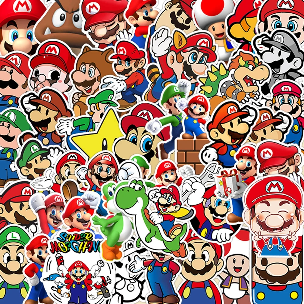 Paquete de 1 Adhesivo de Anime Super Mario Bros, Figuras de Acción, Personajes Luigi, Bowser, Yoshi, Modelo Decorativo, Suministros, Regalo para Niños, Juguete