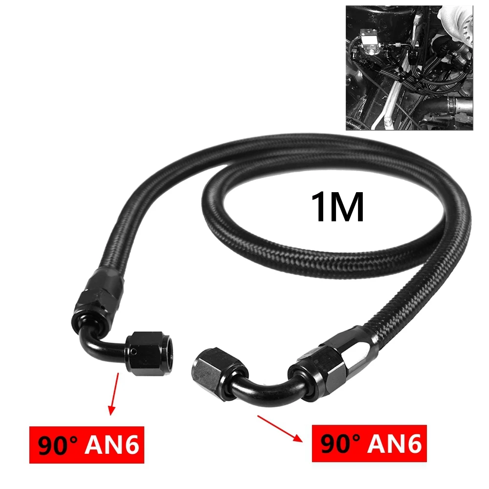 1M 6AN AN6 Schwarz Geflochtene Öl Kraftstoff Armaturen Schlauch Ende 90 + 90 Grad Öl Adapter Kit Öl Kraftstoff schlauch Linie – Detail 1