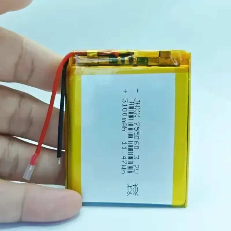 

755060 3.7V Rechargeable Lithium Polymer Battery3000mAh Suitable for Mobile Power Supply Small Speaker Solar Light Walkie Talkie