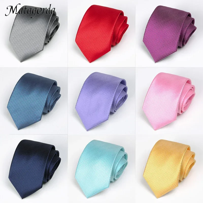 

MATAGORDA 8cm Tie Necktie Men Necktie Solid Color Striped Neckwear Wedding Party Gift for Men 1200 Needle Groomsman Corbatas