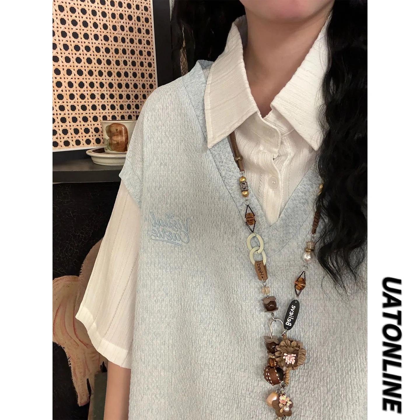 

UATONLINE2026 Летняя повседневная вязаная жилетка с коротким рукавом, имитация двухслойности, свободный крой, уличный стиль, дышащая, приятная к телу