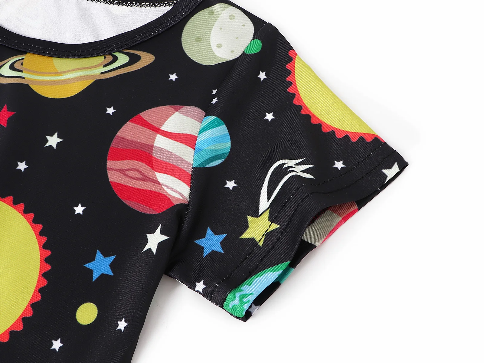 Girls Summer Printed Dress Short Sleeved Aline Skirt Planetary Printed Starry Sky Clothing