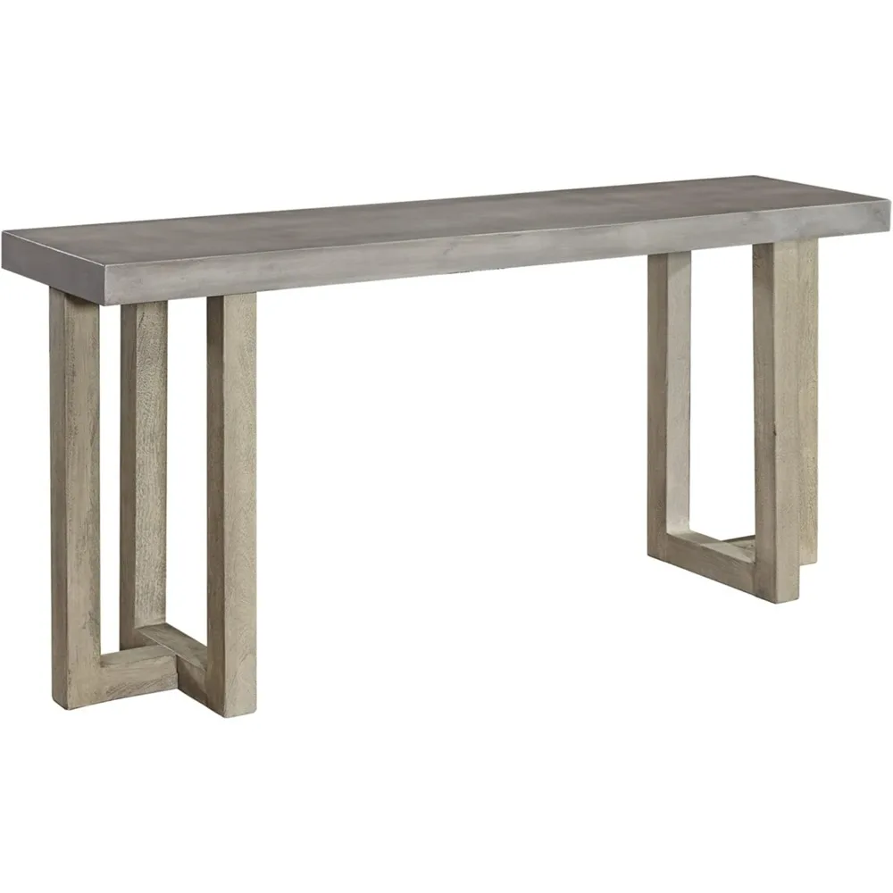 Mango Wood Console Sofa Table with Faux Concrete Top, Gray