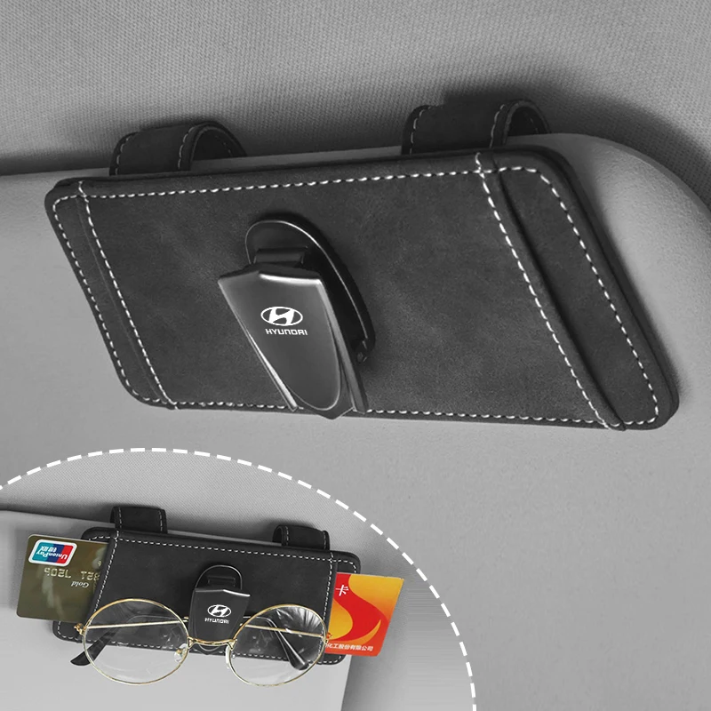 

For Hyundai Car Sunglasses Holder Car Magnetic Leather Clip Card Ticket Holder Auto Sun Visor Glasses Box Decoration Accessories
