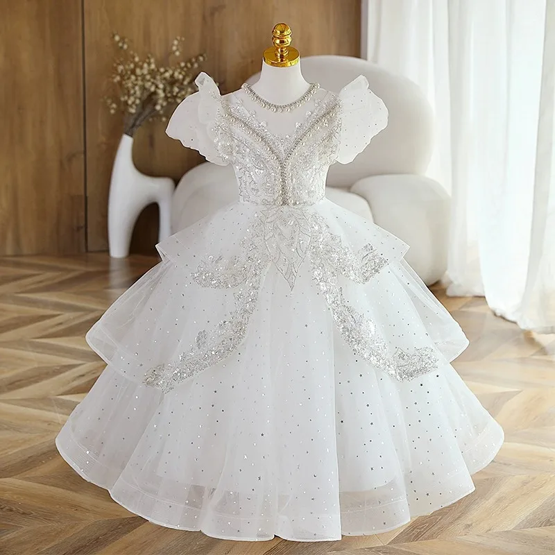 Formal Girl White Bridesmaid Long Dresses Kids Wedding Prom Gown Teenagers Evening Party Dress Kids First Communiom Vestidos