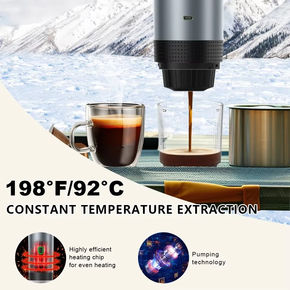 60Ml Travel Portable Espresso Machine Electric Wireless Self-Heating Fast Grinding Coffee Capsule Camper