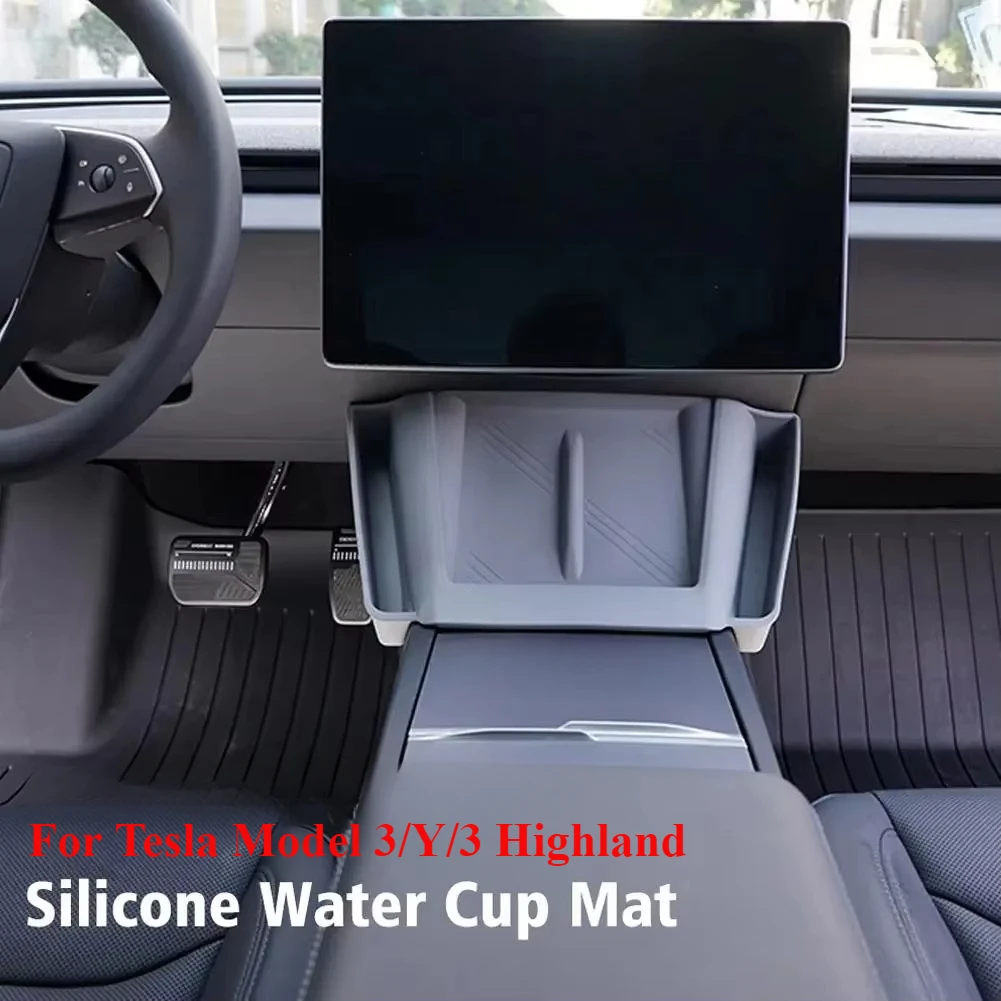 For Tesla Model3/Y/3 Highland 2024 Central Control Silicone Pad Wireless Charging Armrest Box Mat Console Storage Organizer Tray