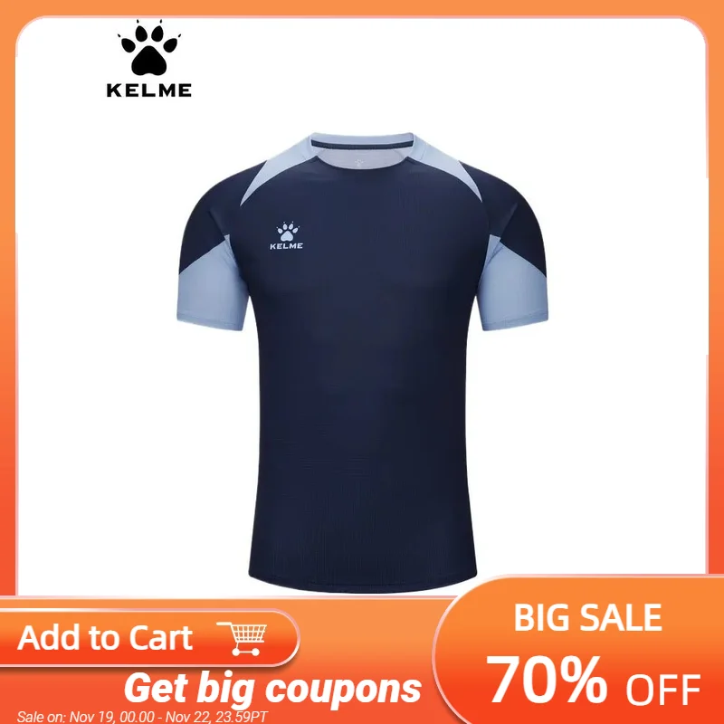 Kelme Men's Soccer Short Sleeve Gym Running Moisture Wicking Round Neck T-shirt Training Exercise Gym Sport Shirt Tops