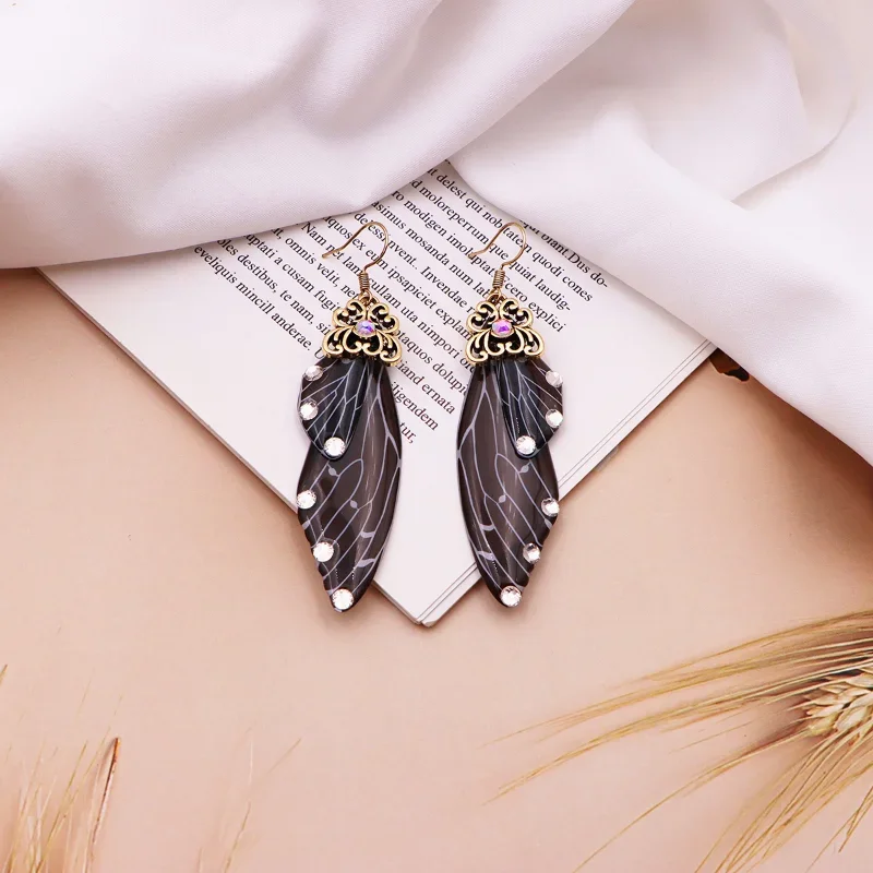 Minar Fantasy Clear Blackw White Stripes Resin Butterfly Drop Earrings for Women Girls Bling Rhinestone Simulation Wings Earring image 5