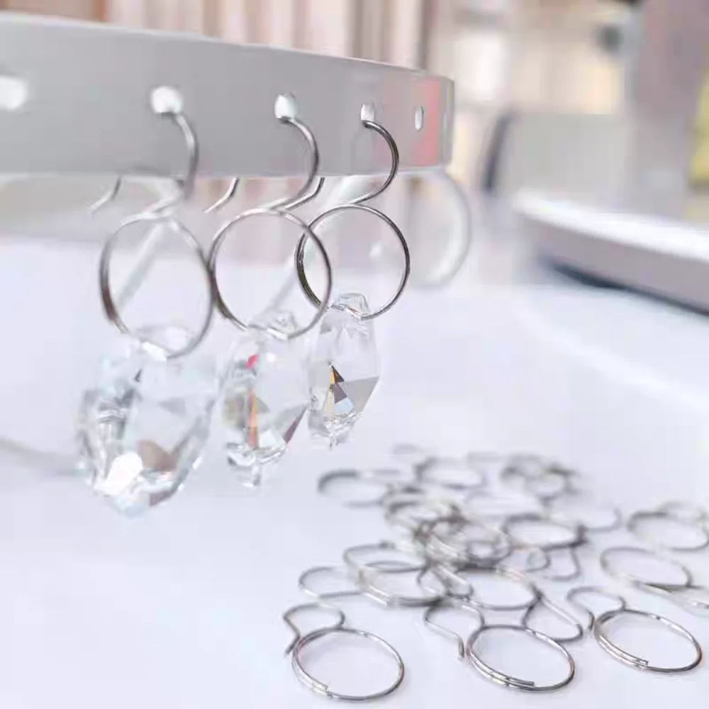 100pcs Crystal Suncatcher Making DIY Parts Music Note Hanging Hooks Connector Glass Ball Chandelier Accessories Stainless Steel