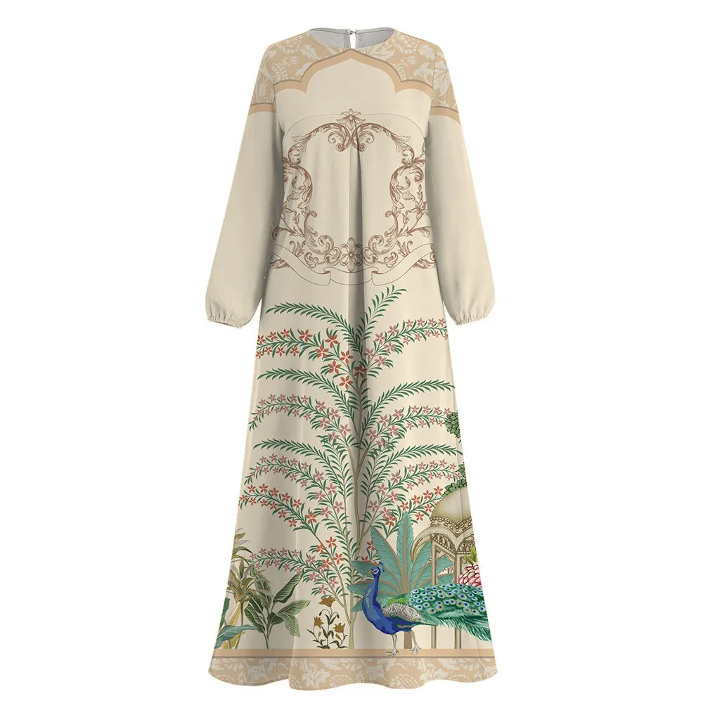 2024 Femme Ramadan Muslim Printing Abaya Demure Turkey Dubai Islam Clothing Abaya Round Neck Muslim Abayas African Dresses