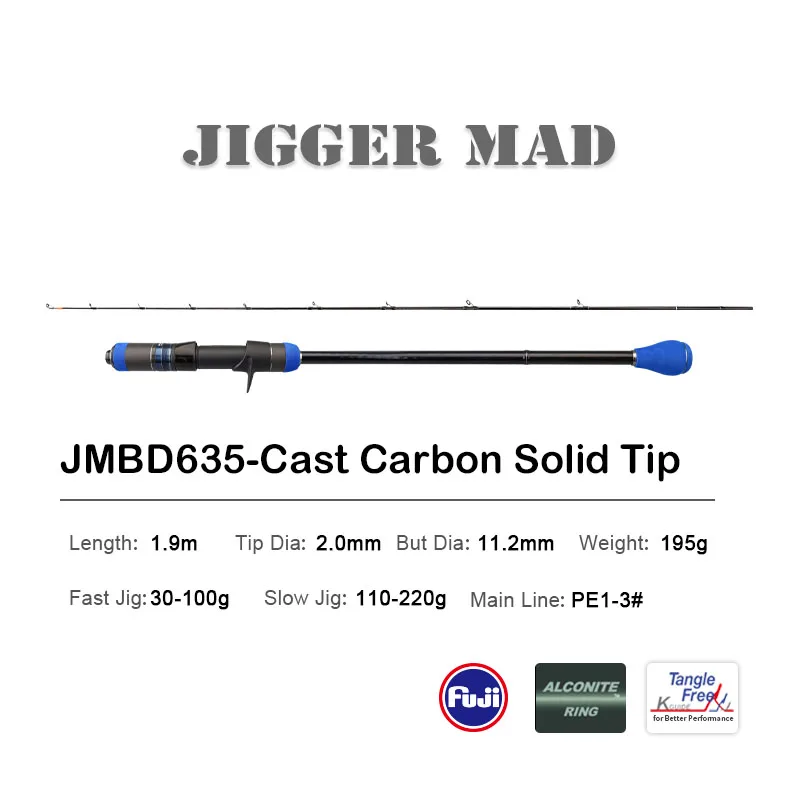 PURELURE Slow Jigging Rute 1,90M 6,35ft mit Solid-Tip für Salzwasser, Spinning und Baitcasting, für Meeresangeln und Bootangeln