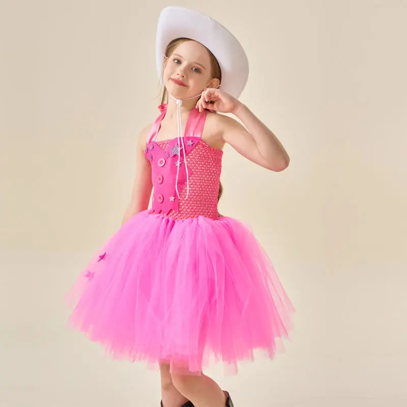 Barbie Cosplay Costume For Kid Girl Lace TUTU Dress Festive Child Up Sling Party Tunic+Hat+Scarf 3PC Outfit Clothes